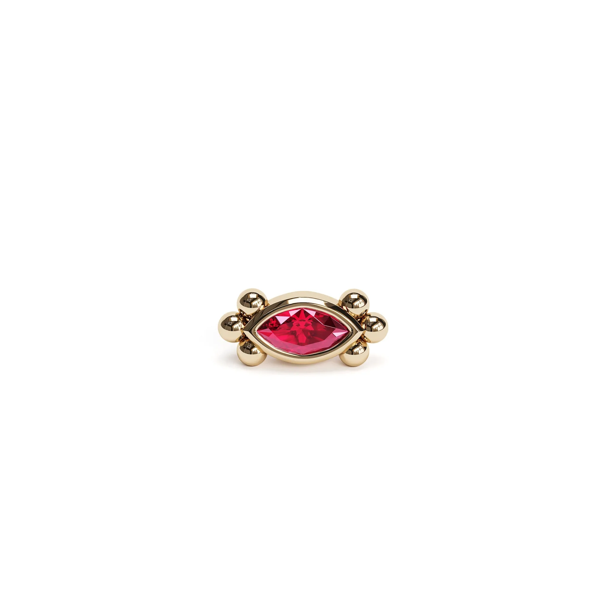 14K Gold Marquise Ruby Beaded Stud