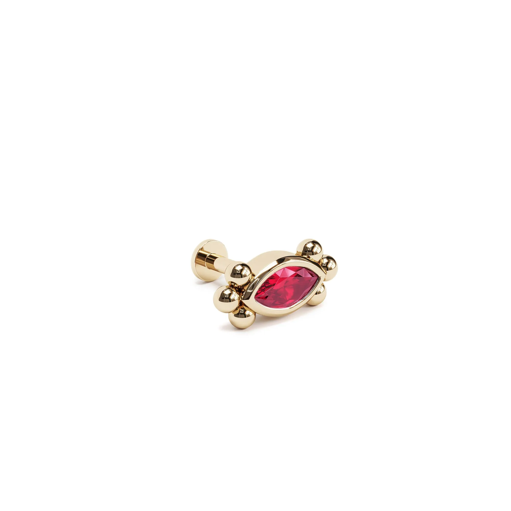 14K Gold Marquise Ruby Beaded Stud