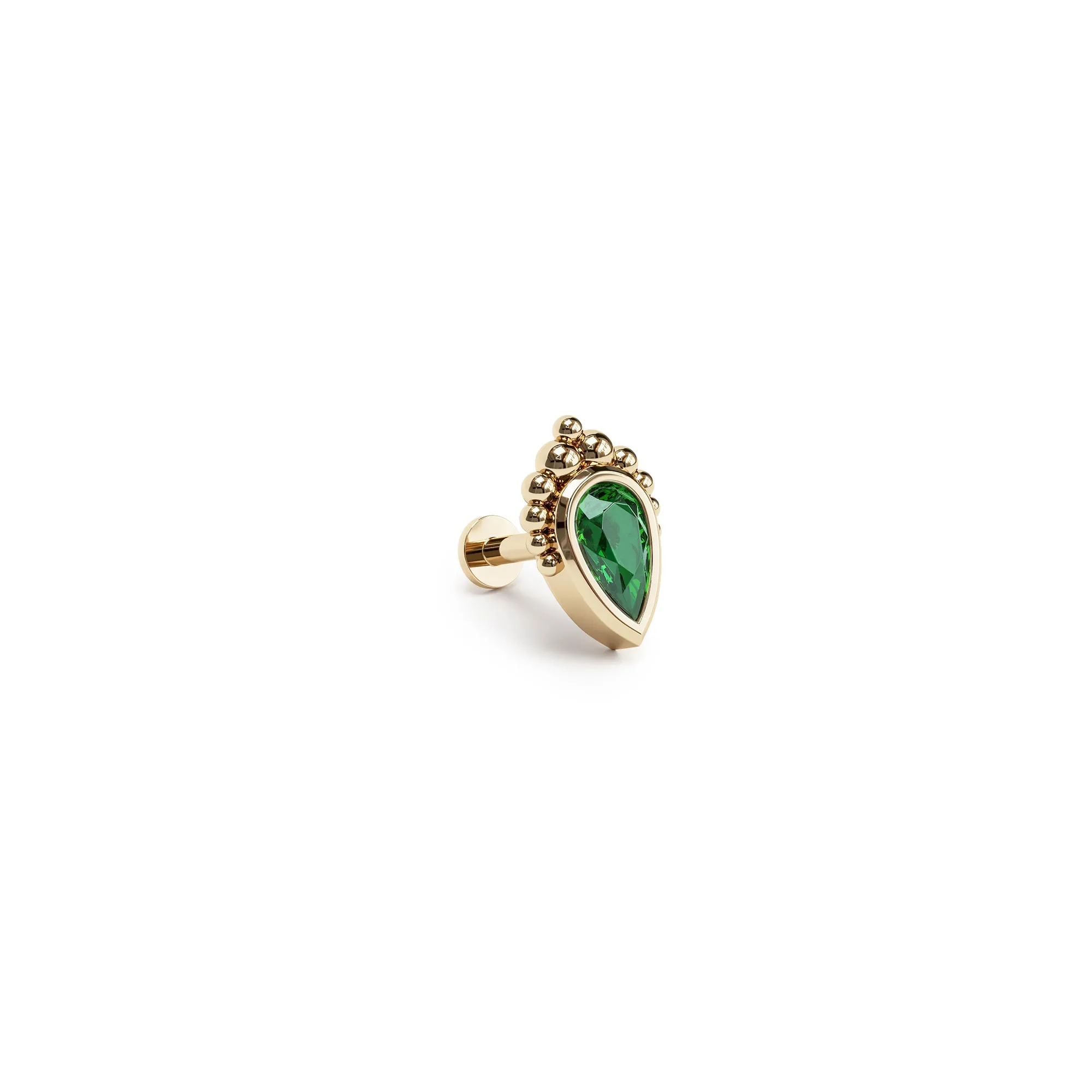 14K Gold Pear-Cut Emerald Beaded Stud