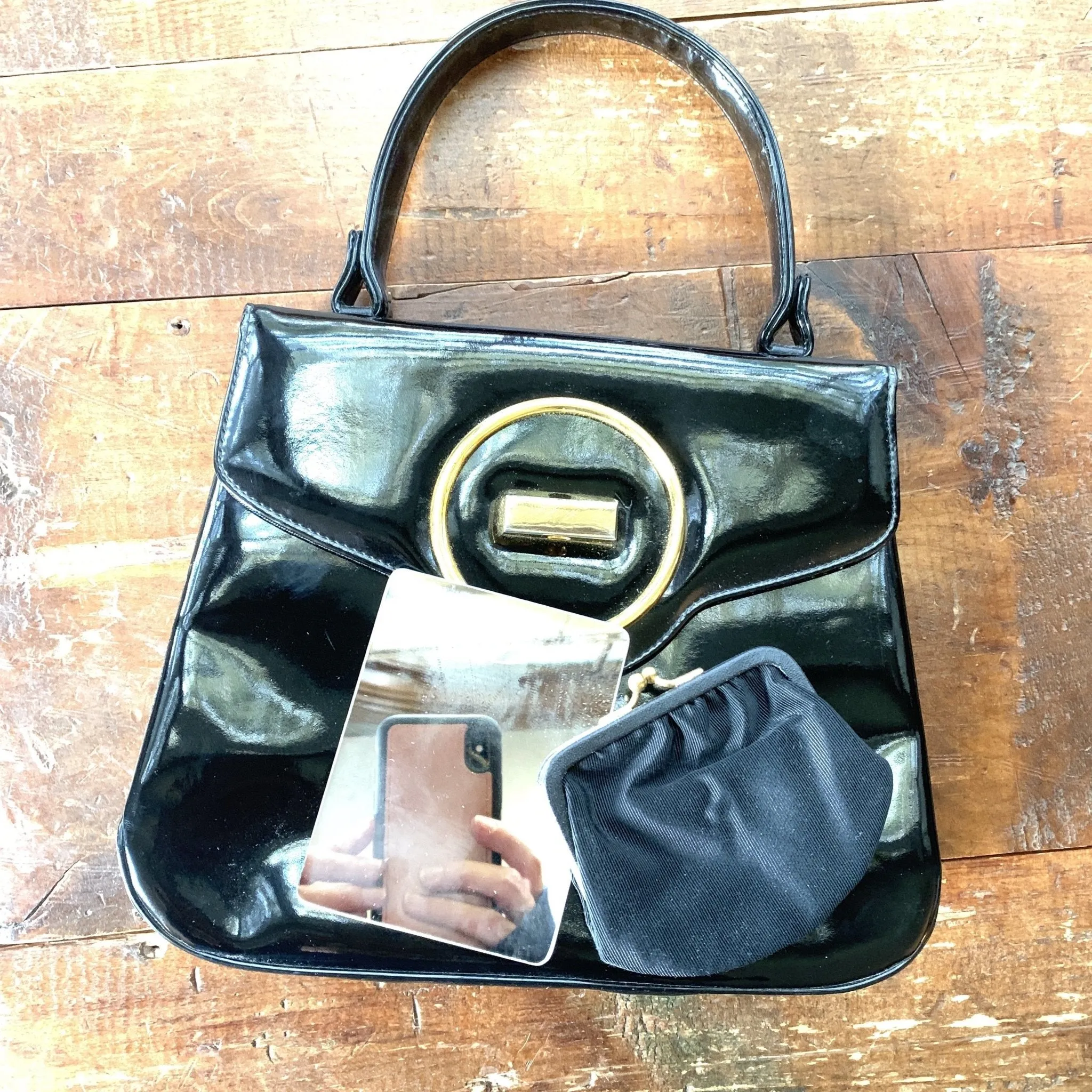 1950s Black Patent Leather Purse / Handbag. Vintage Saks Fifth Avenue Bag. Gift for a Fashionista.