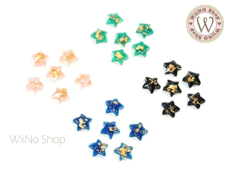 6mm Gold Foil Star Flat Back Nail Art Cabochon - 10 pcs