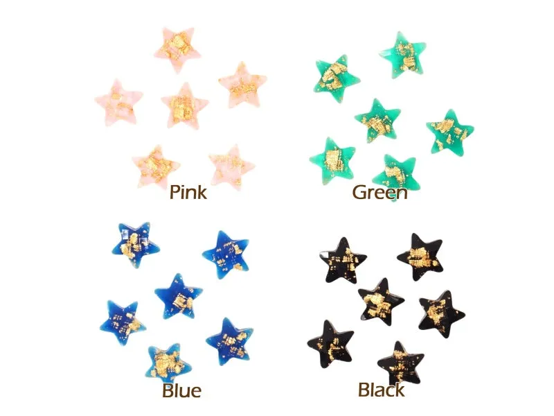 6mm Gold Foil Star Flat Back Nail Art Cabochon - 10 pcs