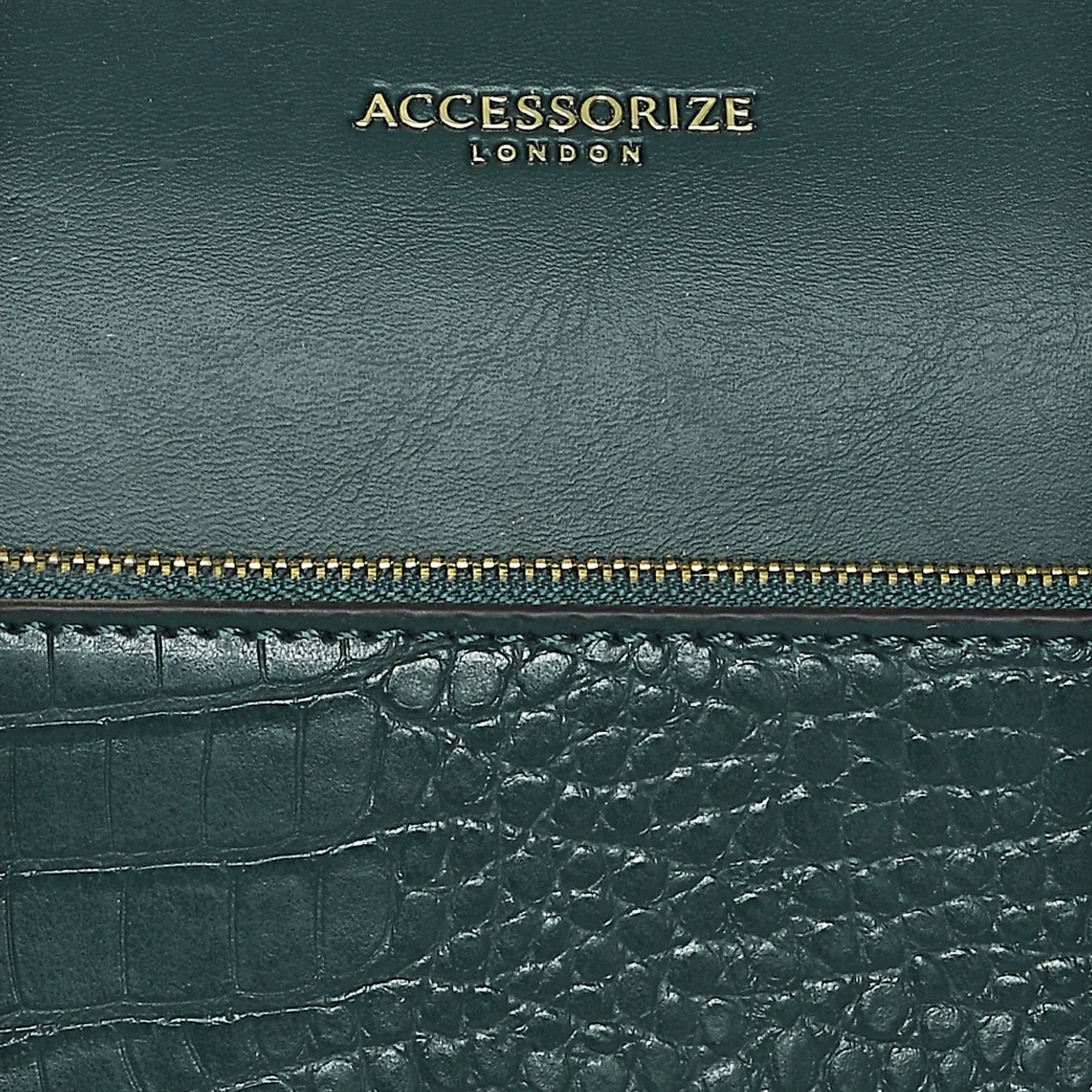 Accessorize London Women's Faux Leather Croc Panel Green Spacious Emily Tote Bag