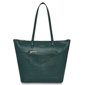 Accessorize London Women's Faux Leather Croc Panel Green Spacious Emily Tote Bag