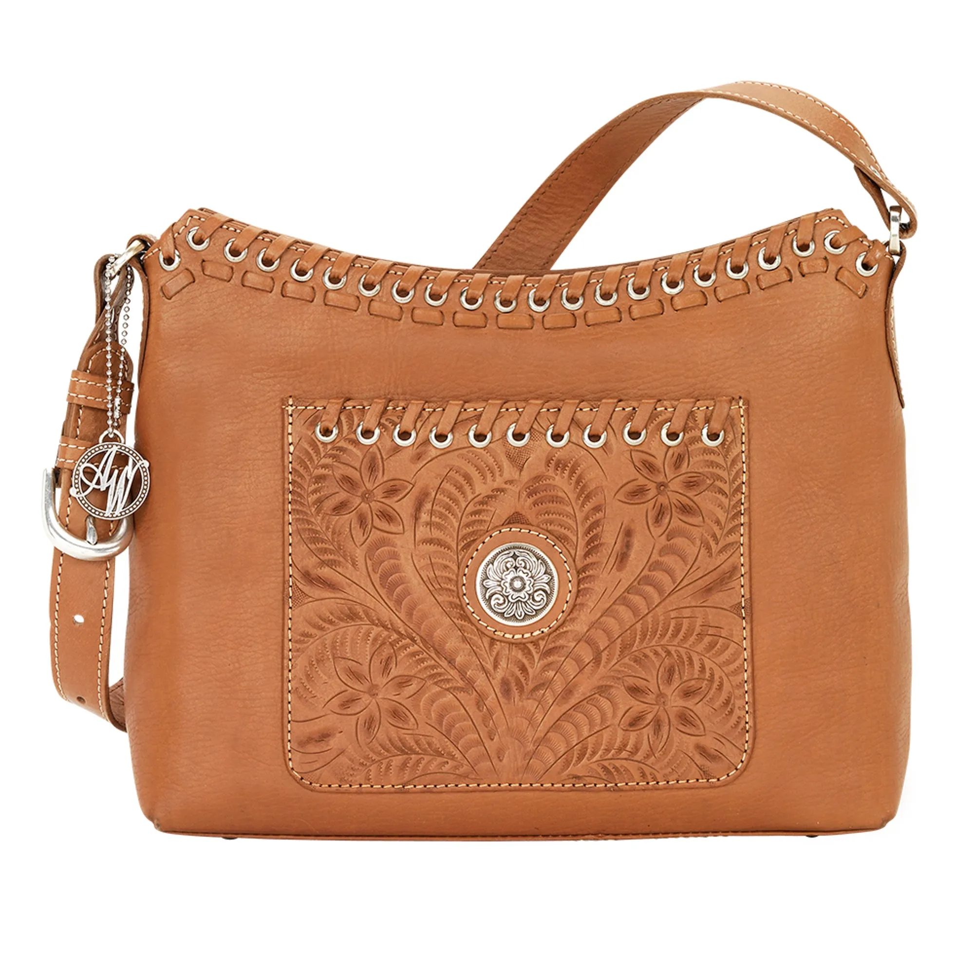 American West Harvest Moon Natural Tan Leather Zip Top Shoulder Bag