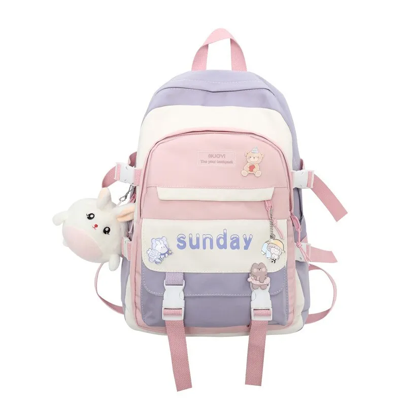 Back to school  Fashion Cute Teens Bookbag Nylon Waterproof Women Backpack Travel Mochila Kawaii Schoolbag for Girls Set Bag Rucksack