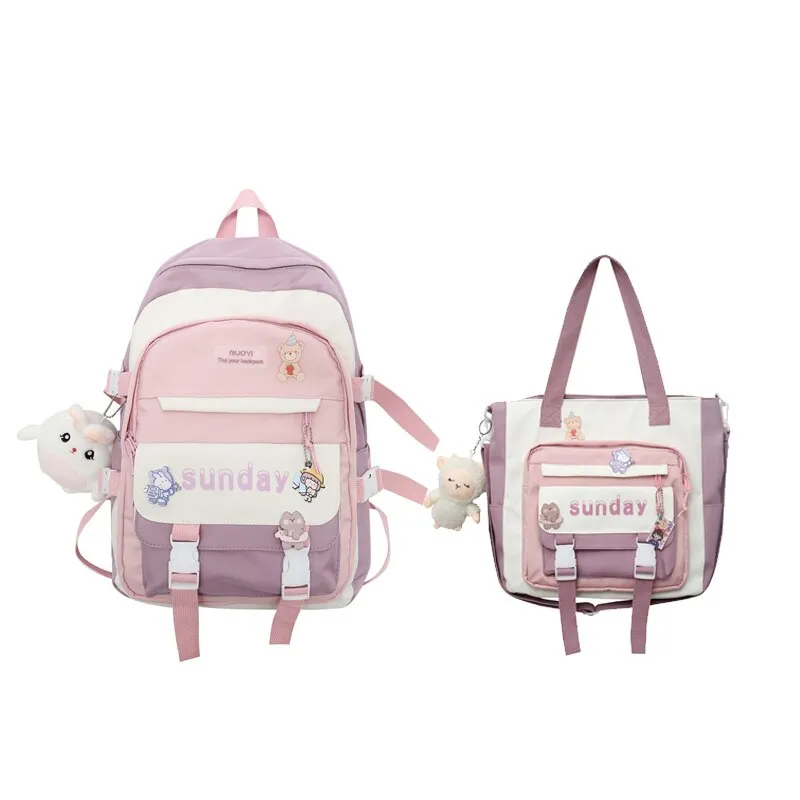 Back to school  Fashion Cute Teens Bookbag Nylon Waterproof Women Backpack Travel Mochila Kawaii Schoolbag for Girls Set Bag Rucksack