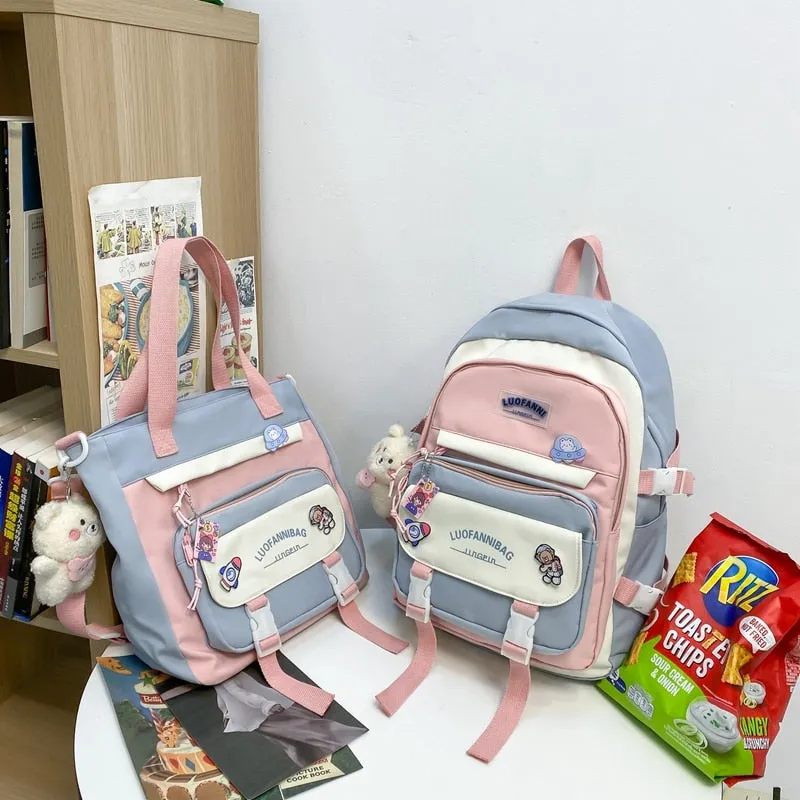 BACK TO SCHOOL  Fashion Women Backpack Cute Nylon Waterproof Set Bag Rucksack Teens Kawaii Bookbag for Girls Schoolbag Travel Mochila