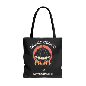 Black Cloud Umbrella Lightning Tattoo Tote Bag in Black / Vintage American Old School Traditional Tattoo Flash  / Punk Rock Beach Shopping