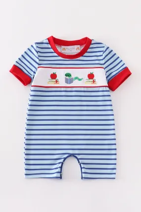 Blue stripe back to school embroidery boy bubble