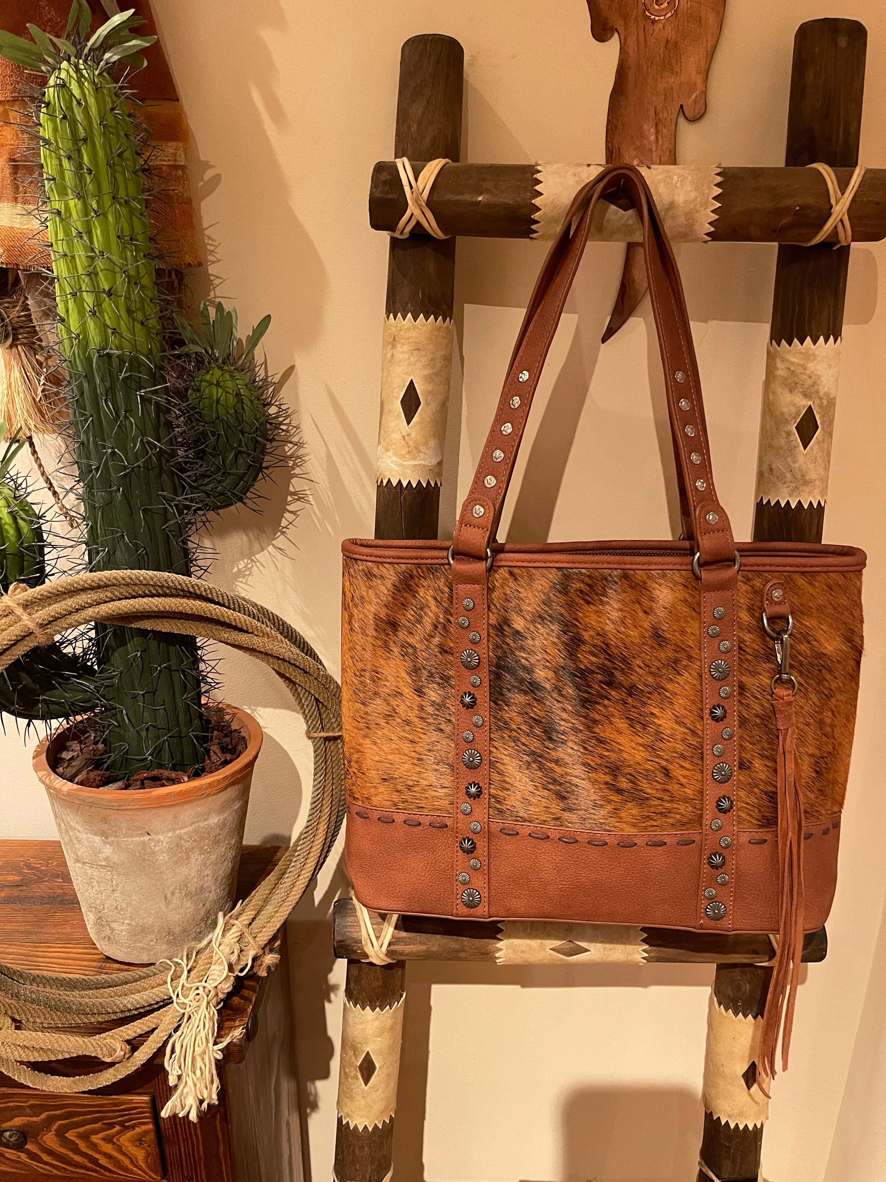 Brown Wide Get along Cowhide TOTE