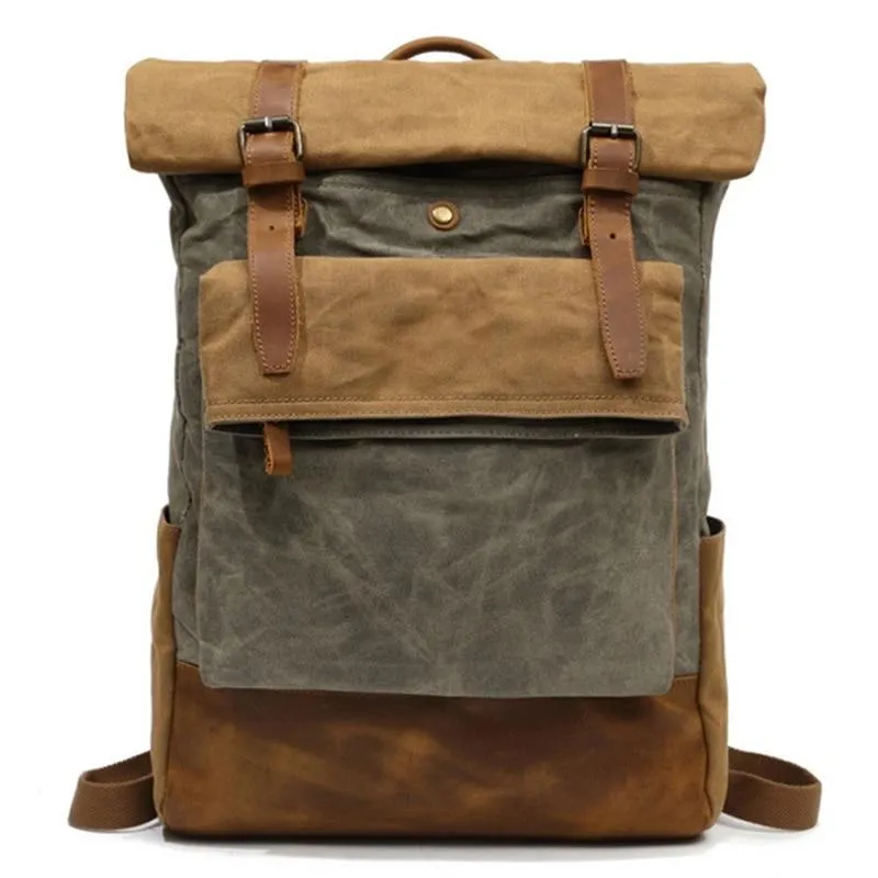 Brown/Green Canvas Waxed Leather 20 Liter Backpack