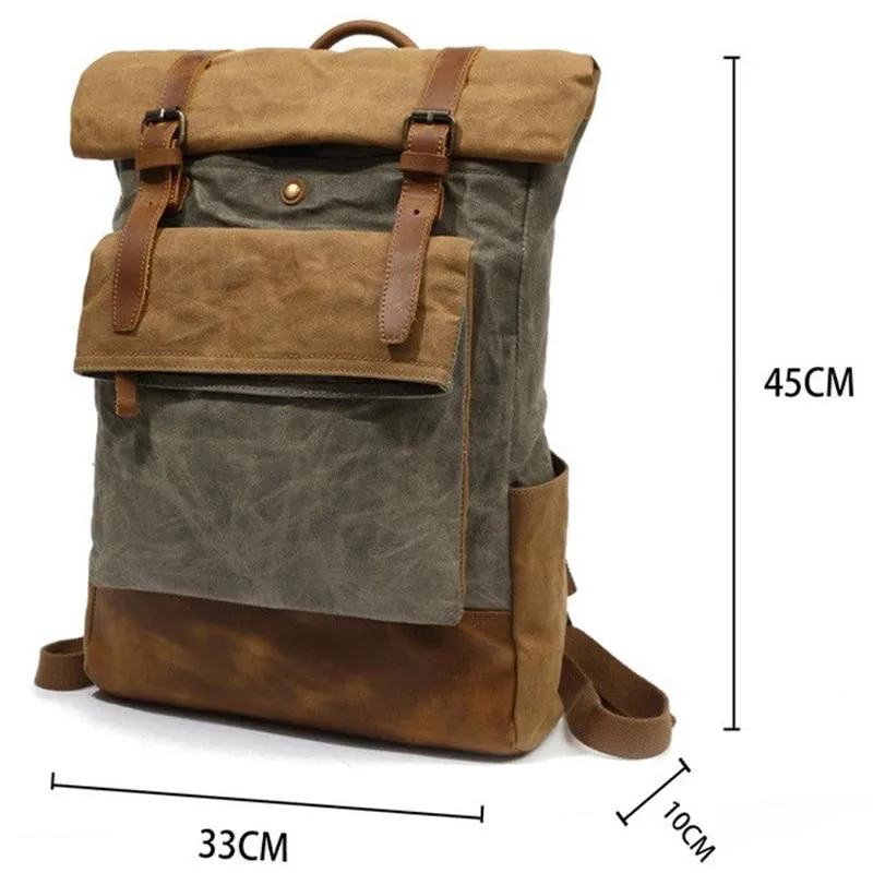 Brown/Green Canvas Waxed Leather 20 Liter Backpack