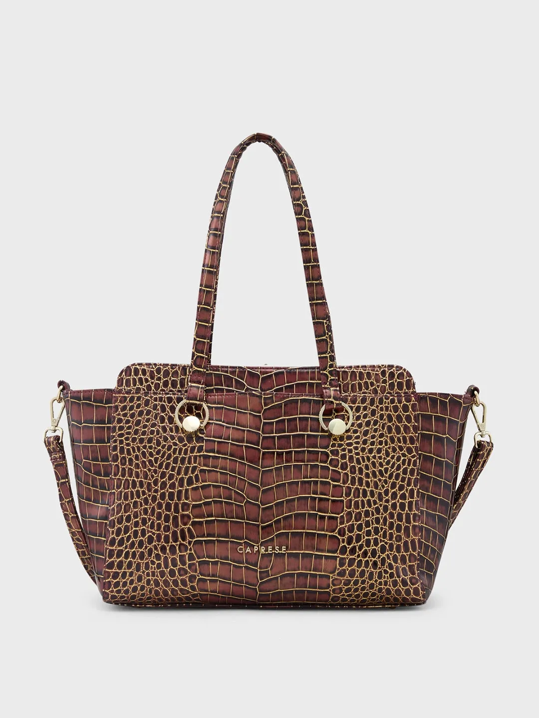 Caprese Miranda Satchel Large Croco Womens Handbag Burgundy