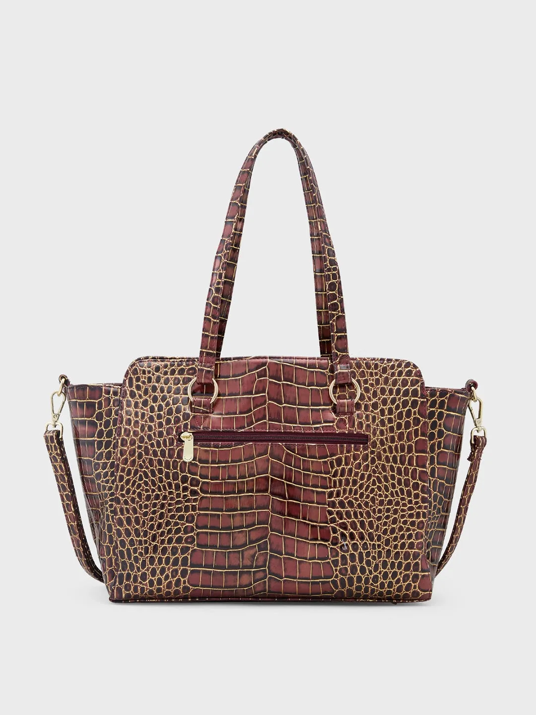 Caprese Miranda Satchel Large Croco Womens Handbag Burgundy