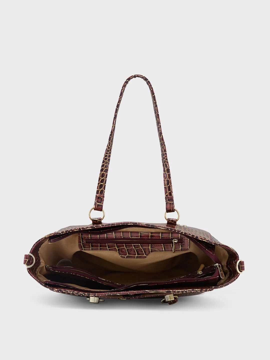 Caprese Miranda Satchel Large Croco Womens Handbag Burgundy