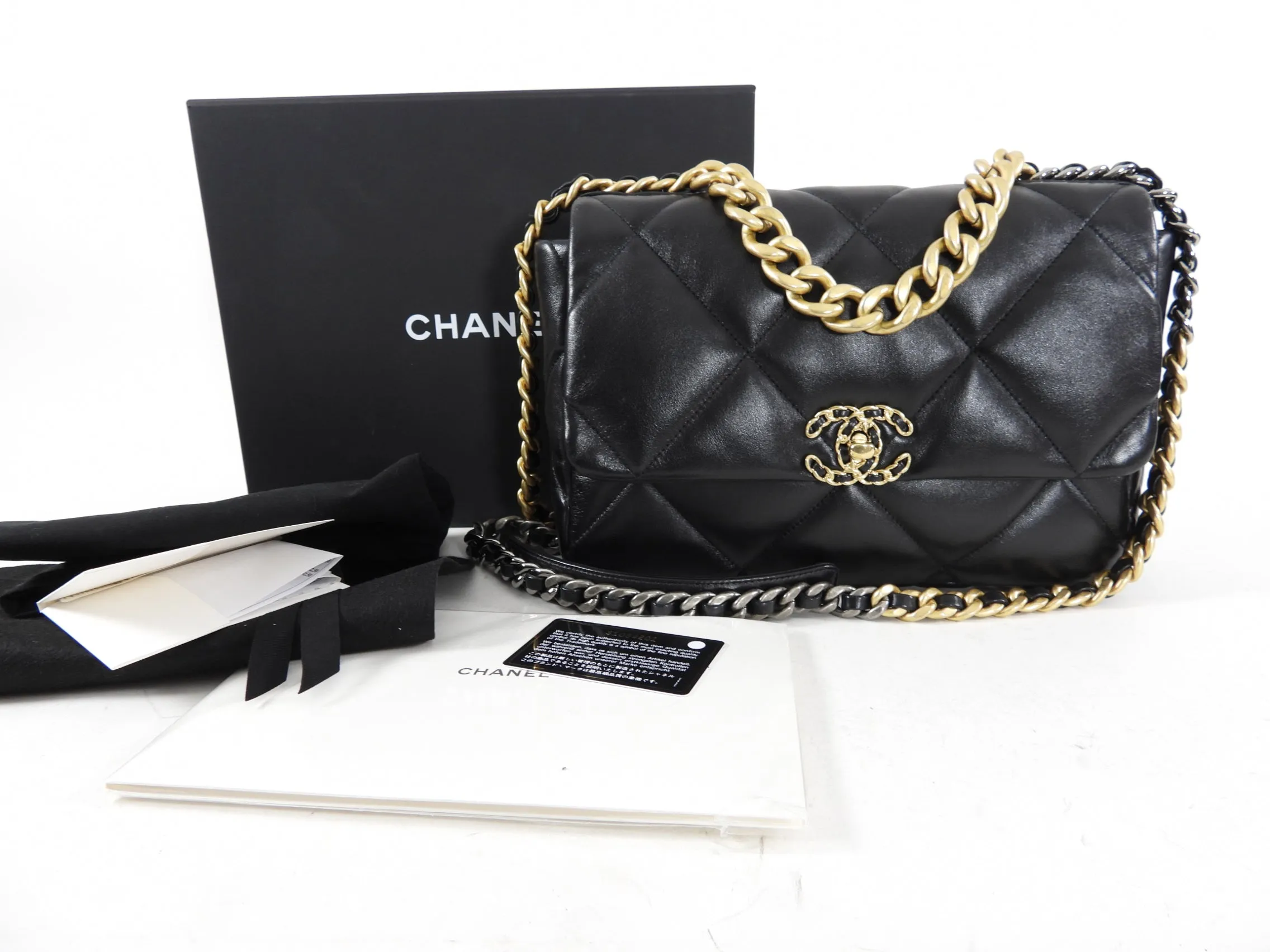 Chanel Black Quilted Leather 19 Chain Flap Bag