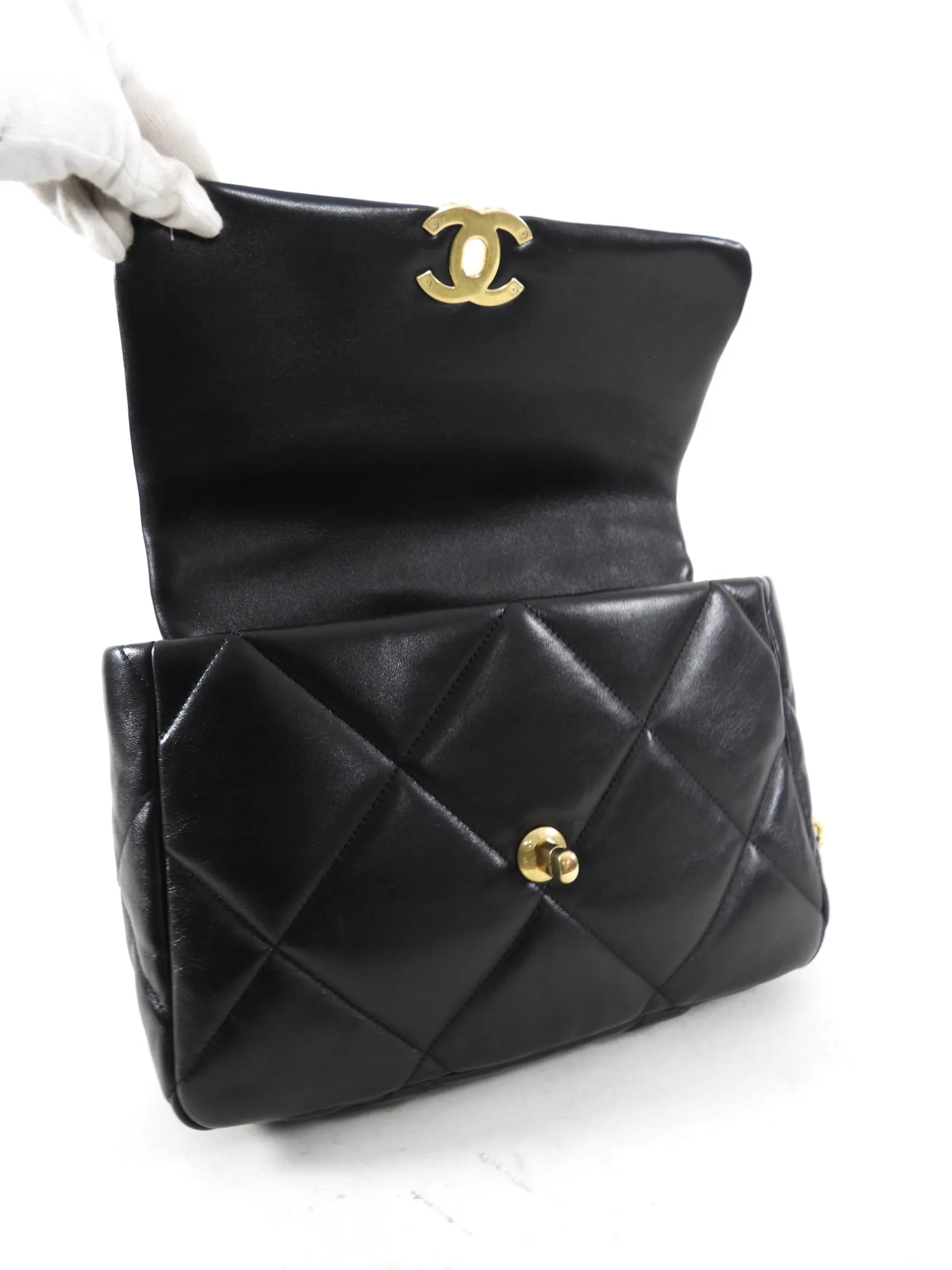 Chanel Black Quilted Leather 19 Chain Flap Bag