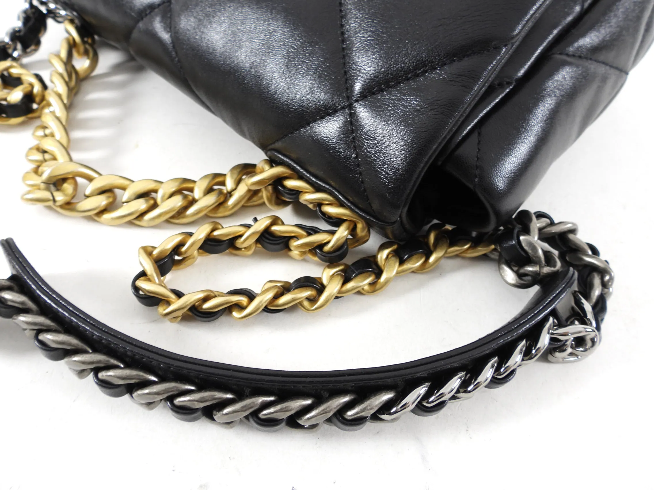 Chanel Black Quilted Leather 19 Chain Flap Bag