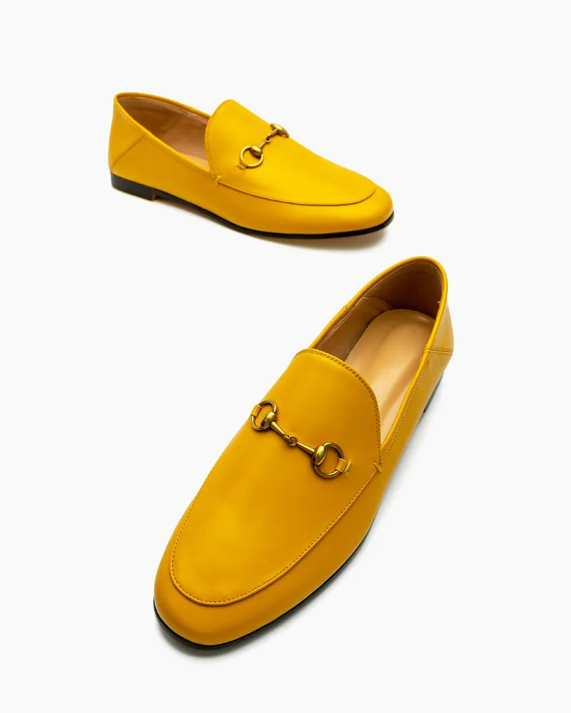 Classic Metal Buckle Leather Loafers