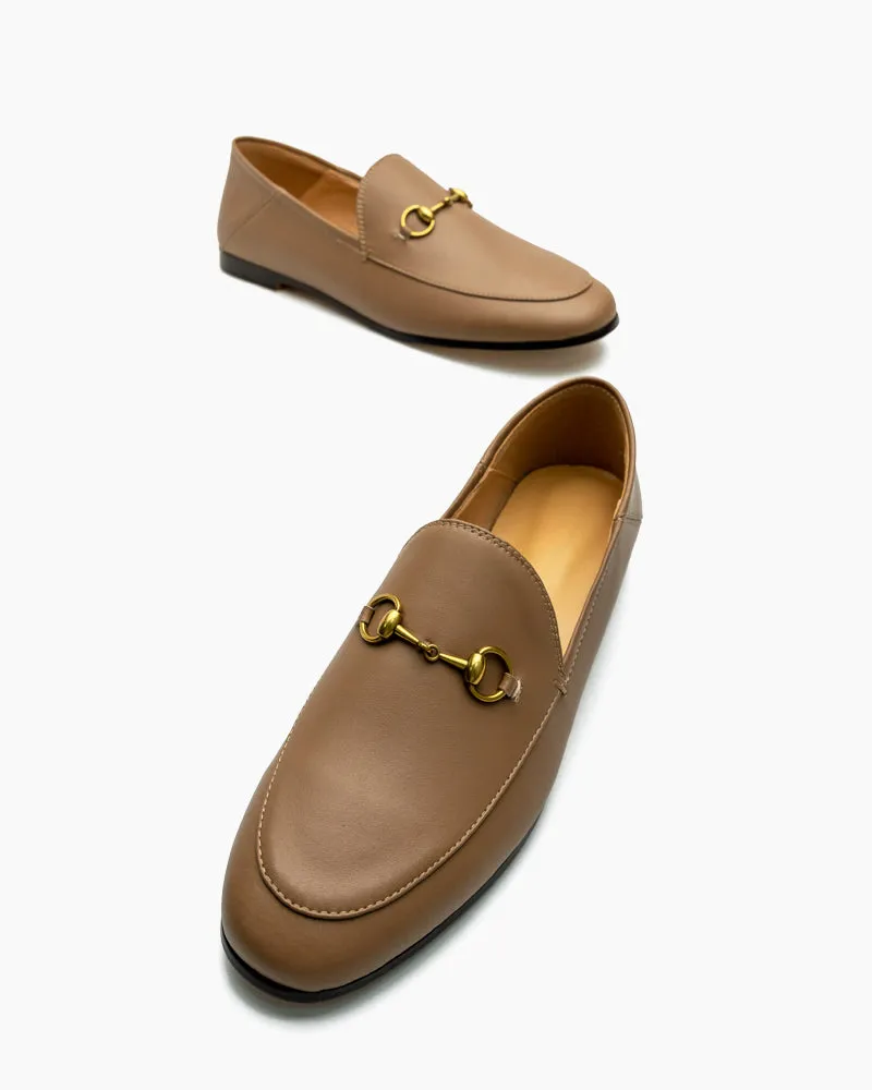 Classic Metal Buckle Leather Loafers