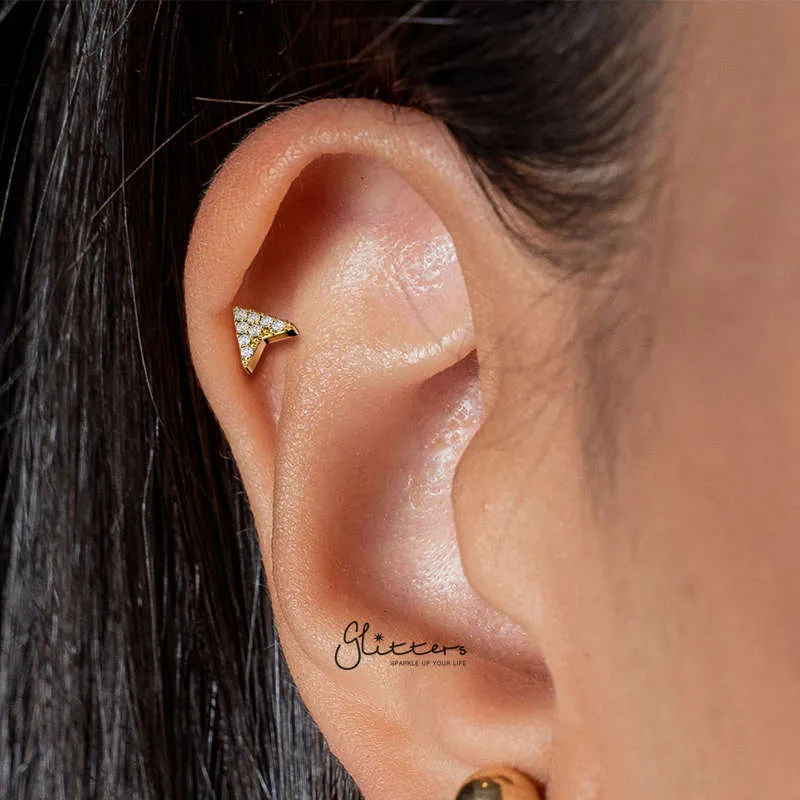 CZ Arrowhead Tragus Cartilage Barbell Stud - Gold