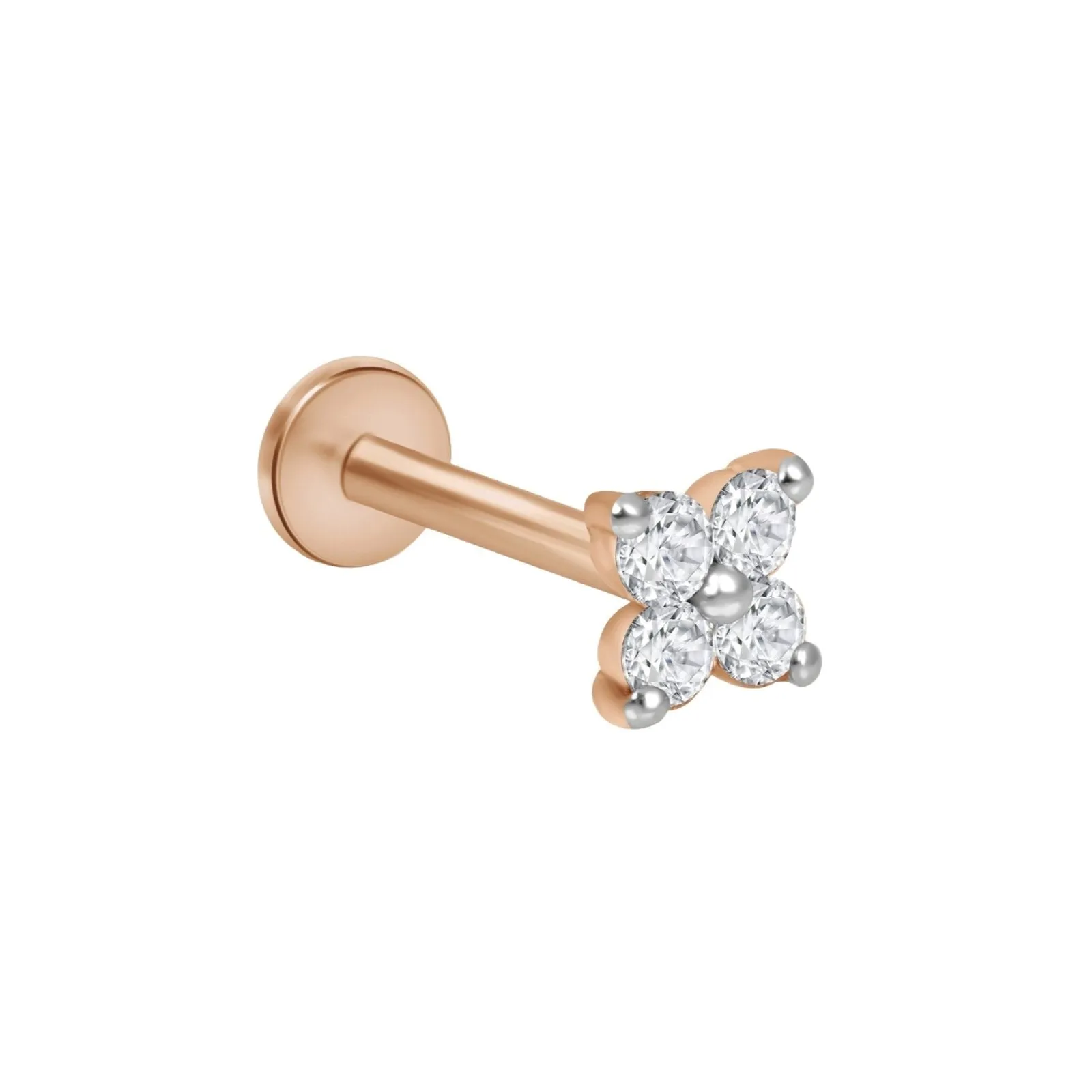 Diamond Four Petal Flower Flat Back Stud