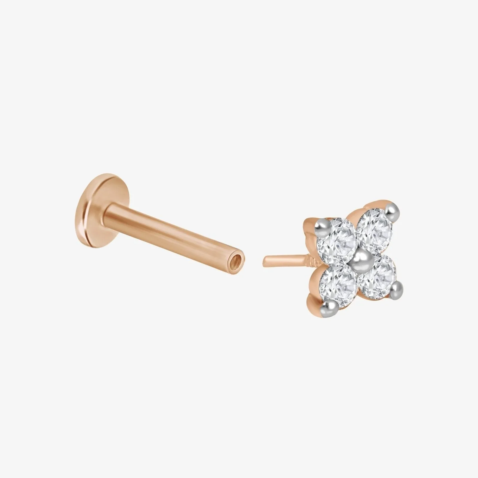 Diamond Four Petal Flower Flat Back Stud