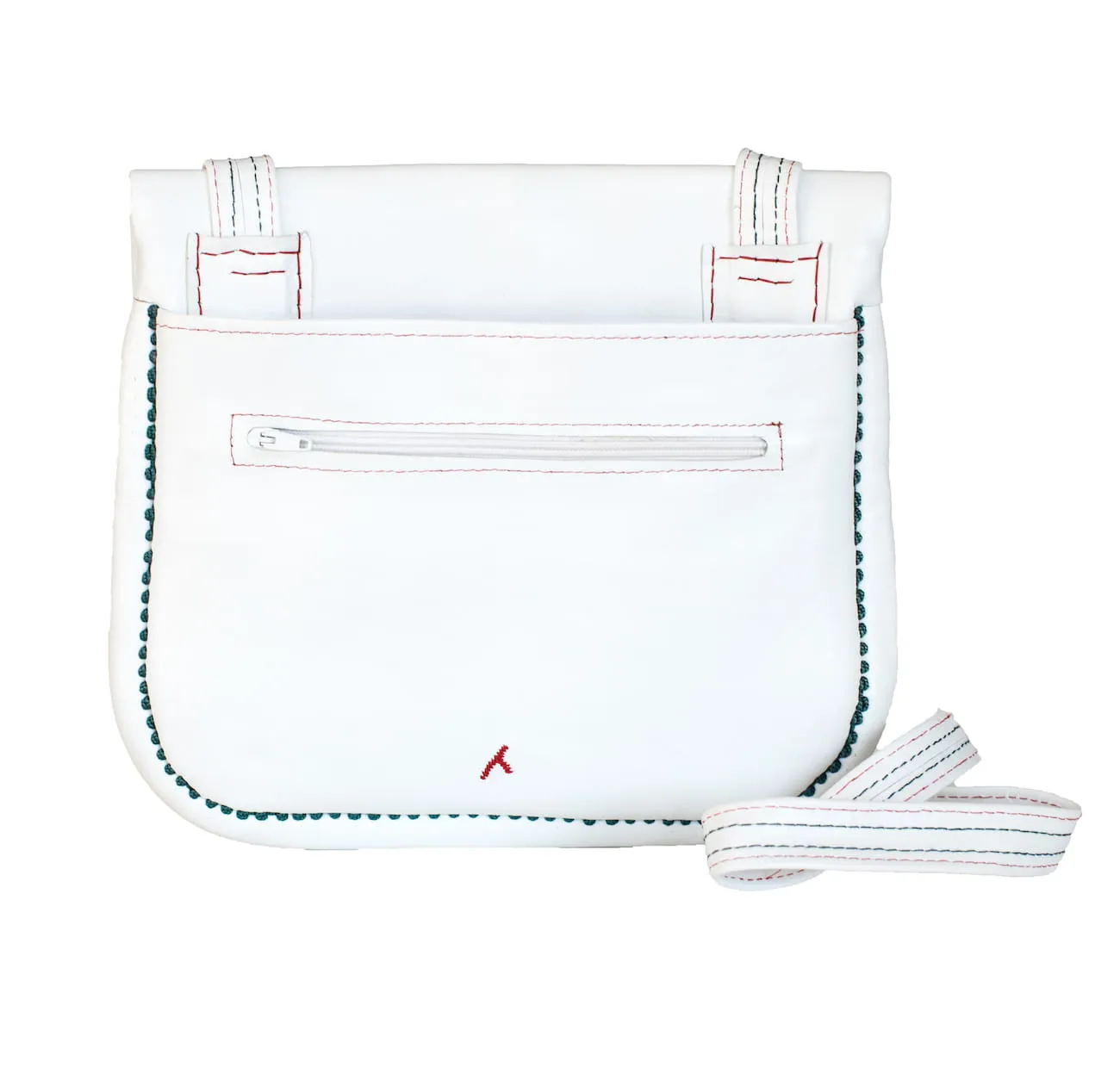 Embroidered Leather Berber Bag in White, Red, Green