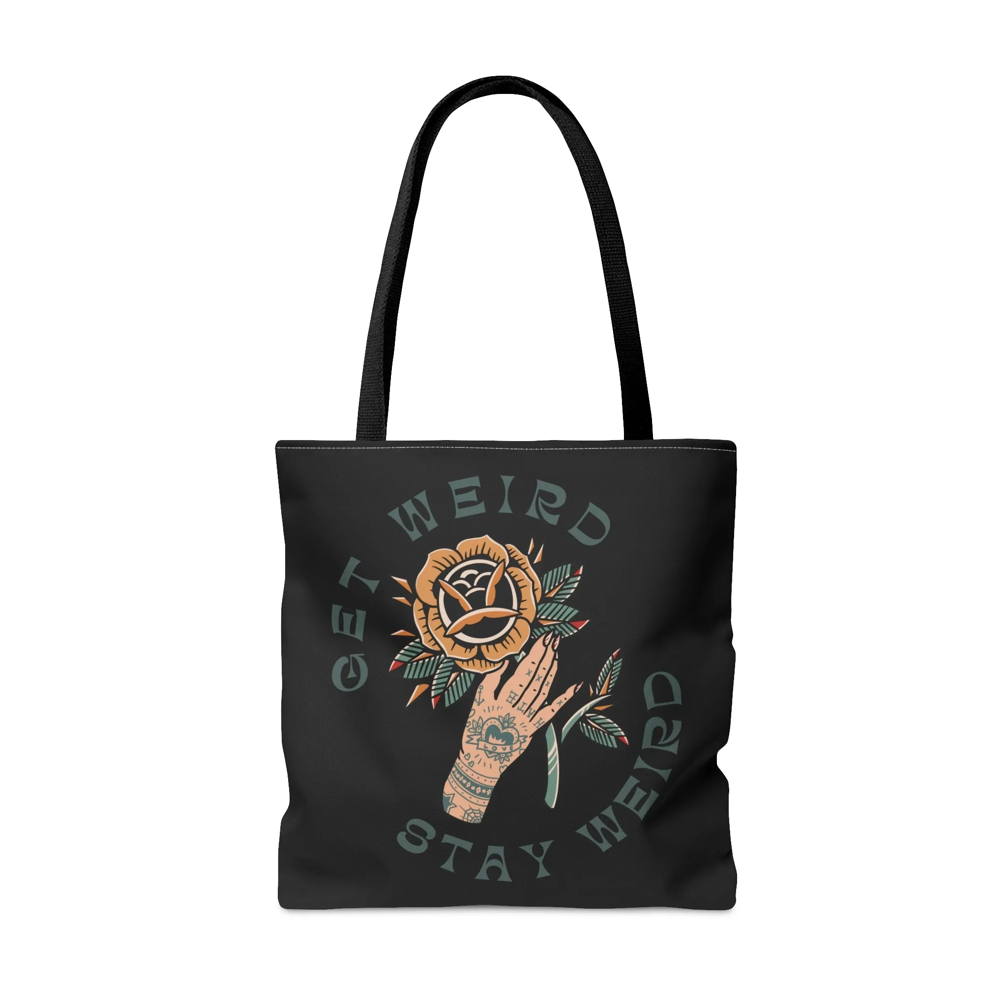 Get Weird Stay Weird Tattoo Tote Bag in Black / Vintage American Old School Traditional Tattoo Flash  / Punk Rock Beach Shopping