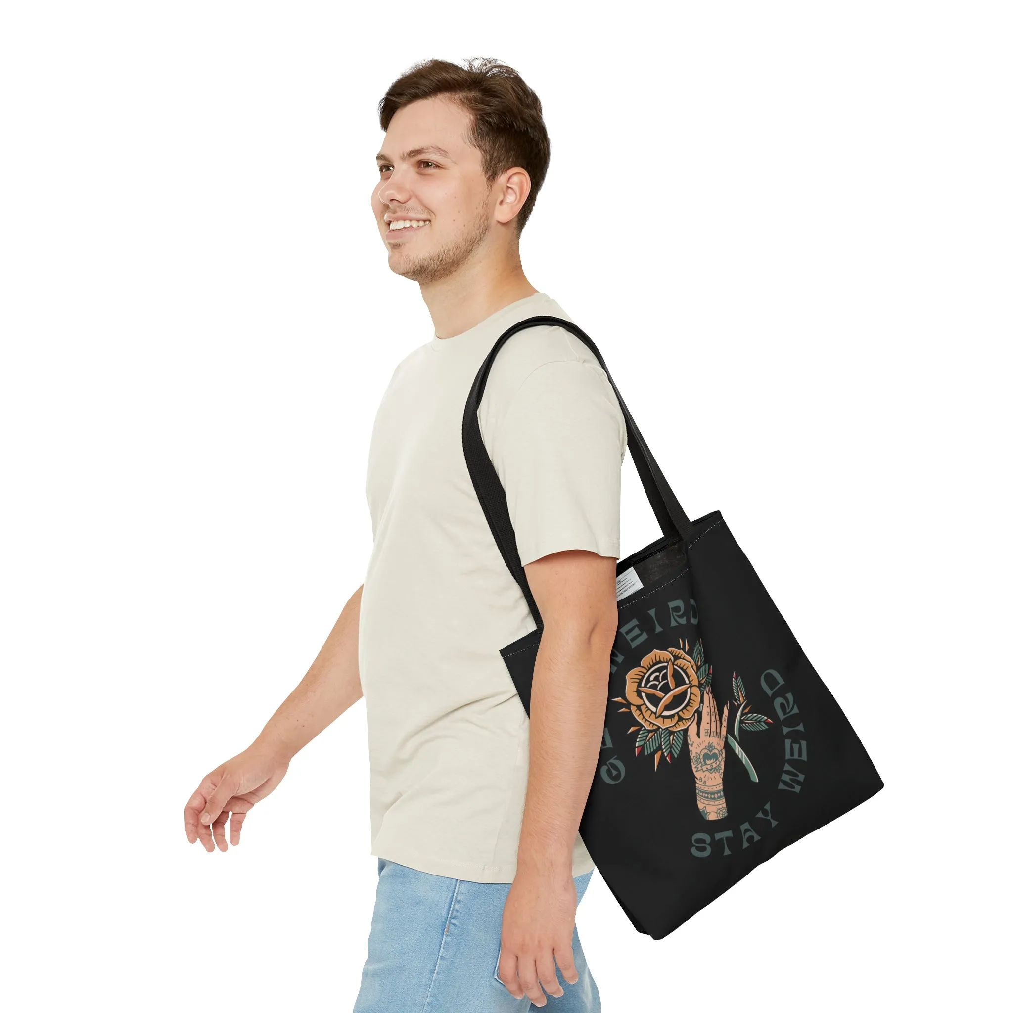 Get Weird Stay Weird Tattoo Tote Bag in Black / Vintage American Old School Traditional Tattoo Flash  / Punk Rock Beach Shopping