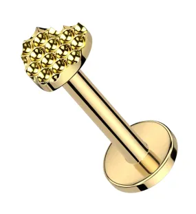 Gold PVD Beaded Heart Internally Threaded Titanium Labret