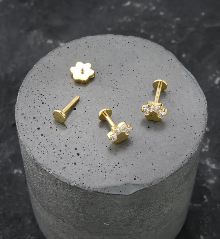 Gold PVD Paw Print Clear CZ Titanium Internally Threaded Labret