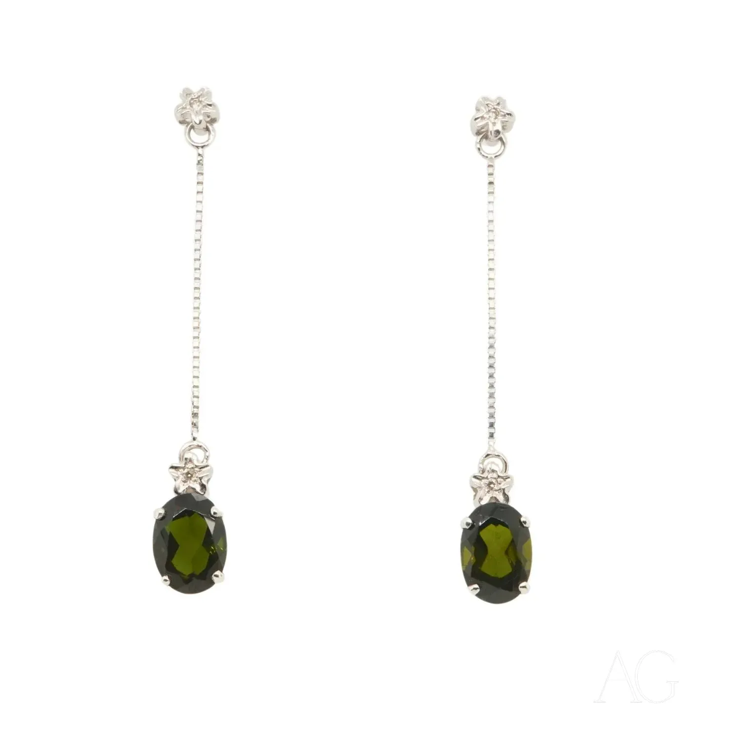 Green Tourmaline Earrings: 18k White Gold Beauty