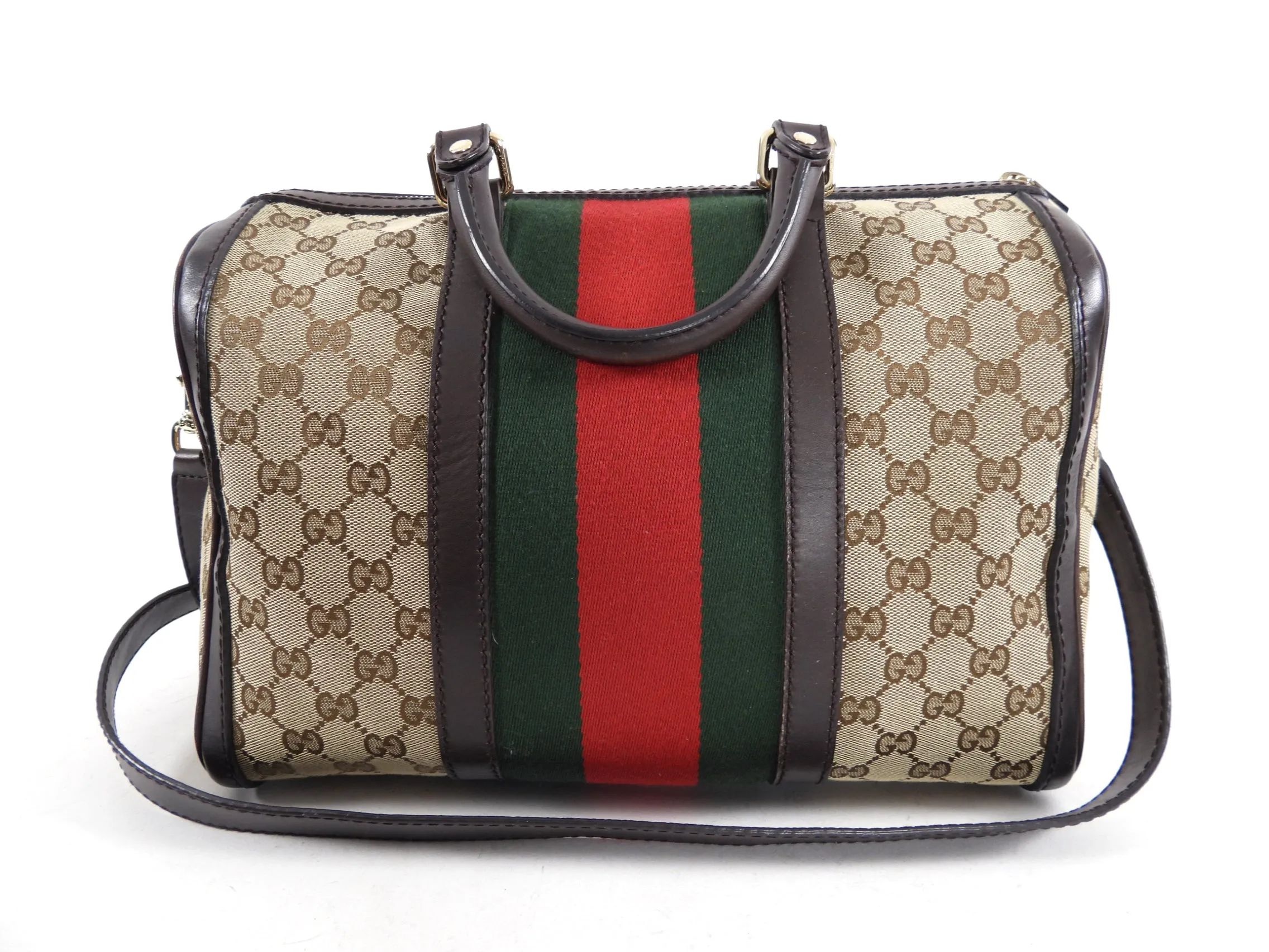 Gucci Brown Monogram Canvas Web Boston Bag