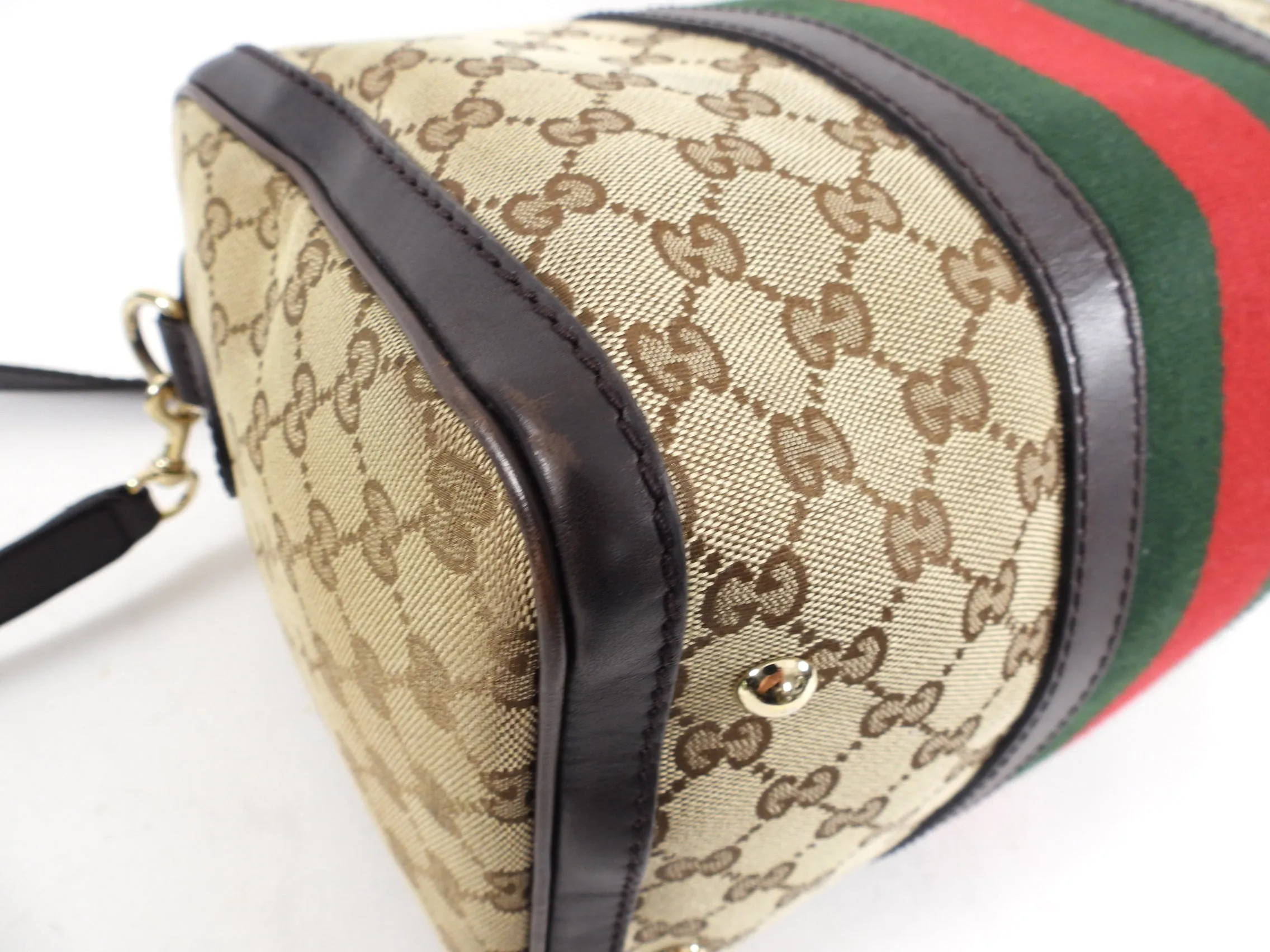 Gucci Brown Monogram Canvas Web Boston Bag