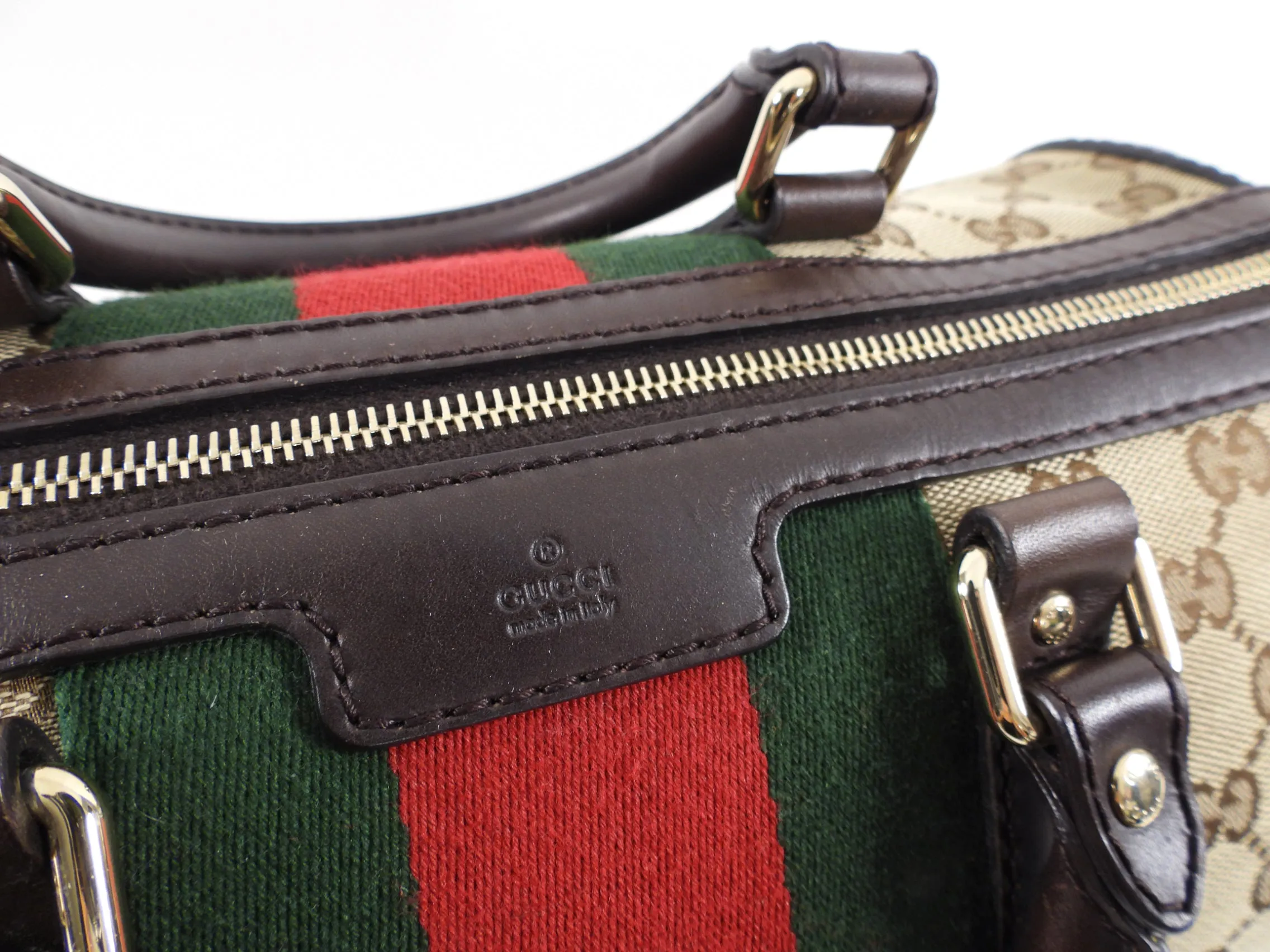 Gucci Brown Monogram Canvas Web Boston Bag