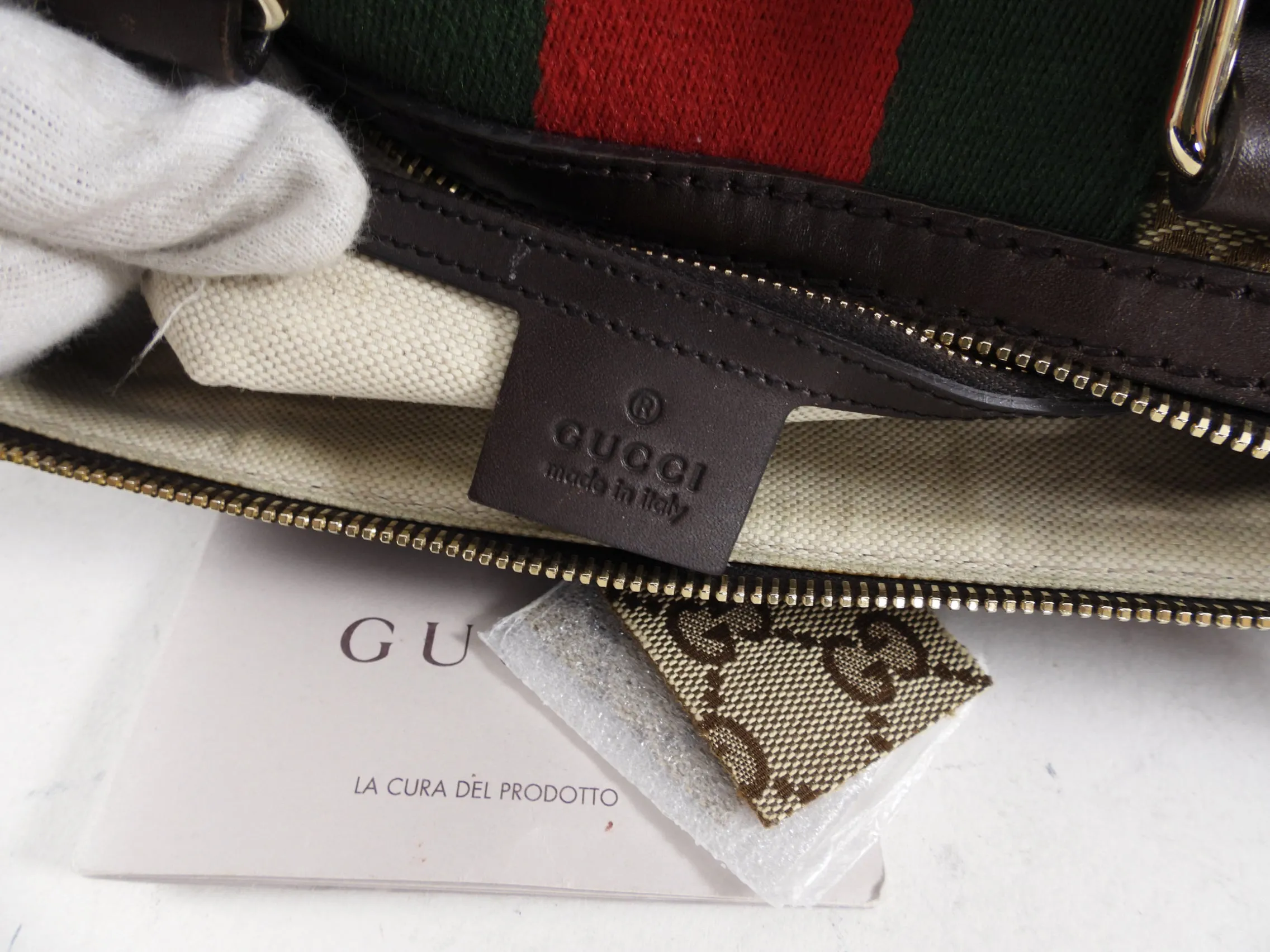 Gucci Brown Monogram Canvas Web Boston Bag