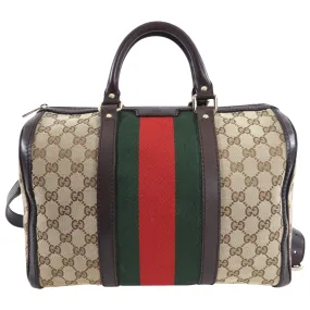 Gucci Brown Monogram Canvas Web Boston Bag