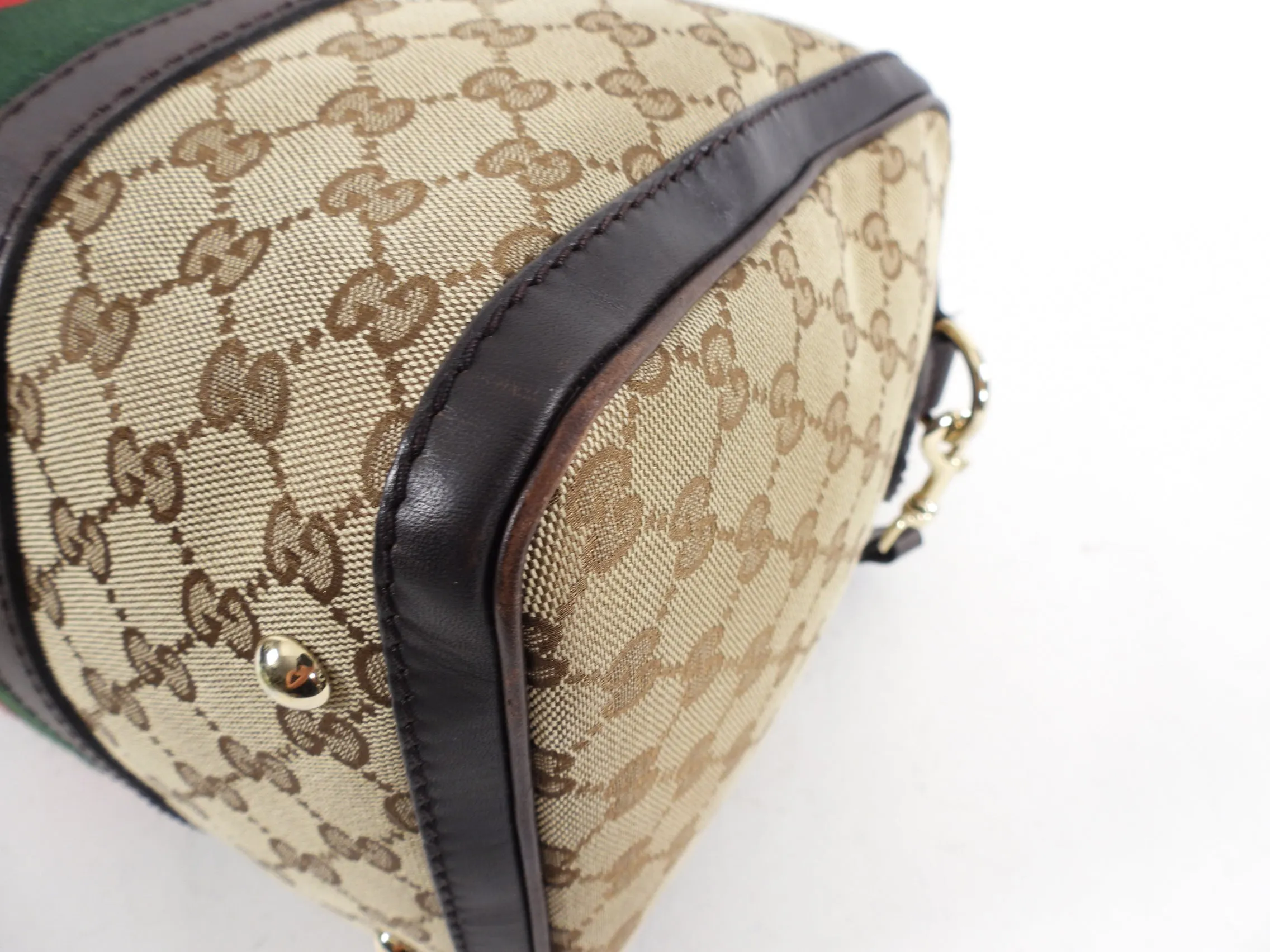 Gucci Brown Monogram Canvas Web Boston Bag