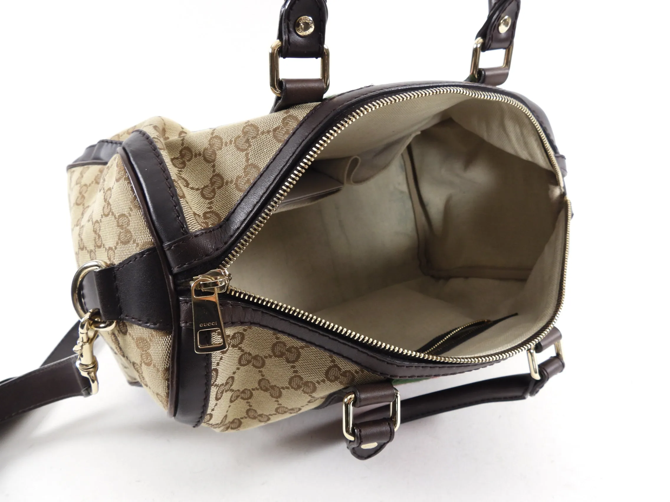 Gucci Brown Monogram Canvas Web Boston Bag