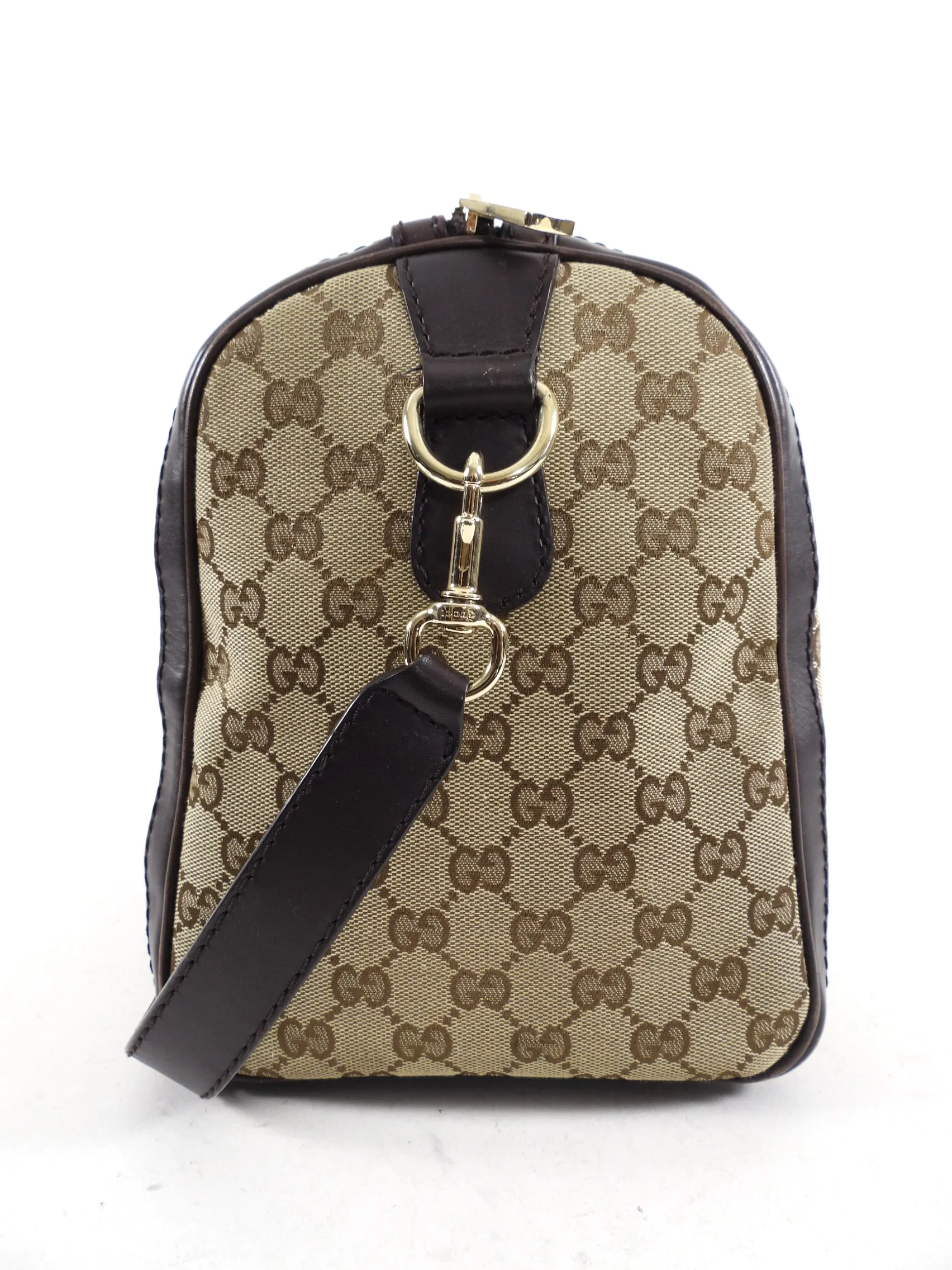 Gucci Brown Monogram Canvas Web Boston Bag