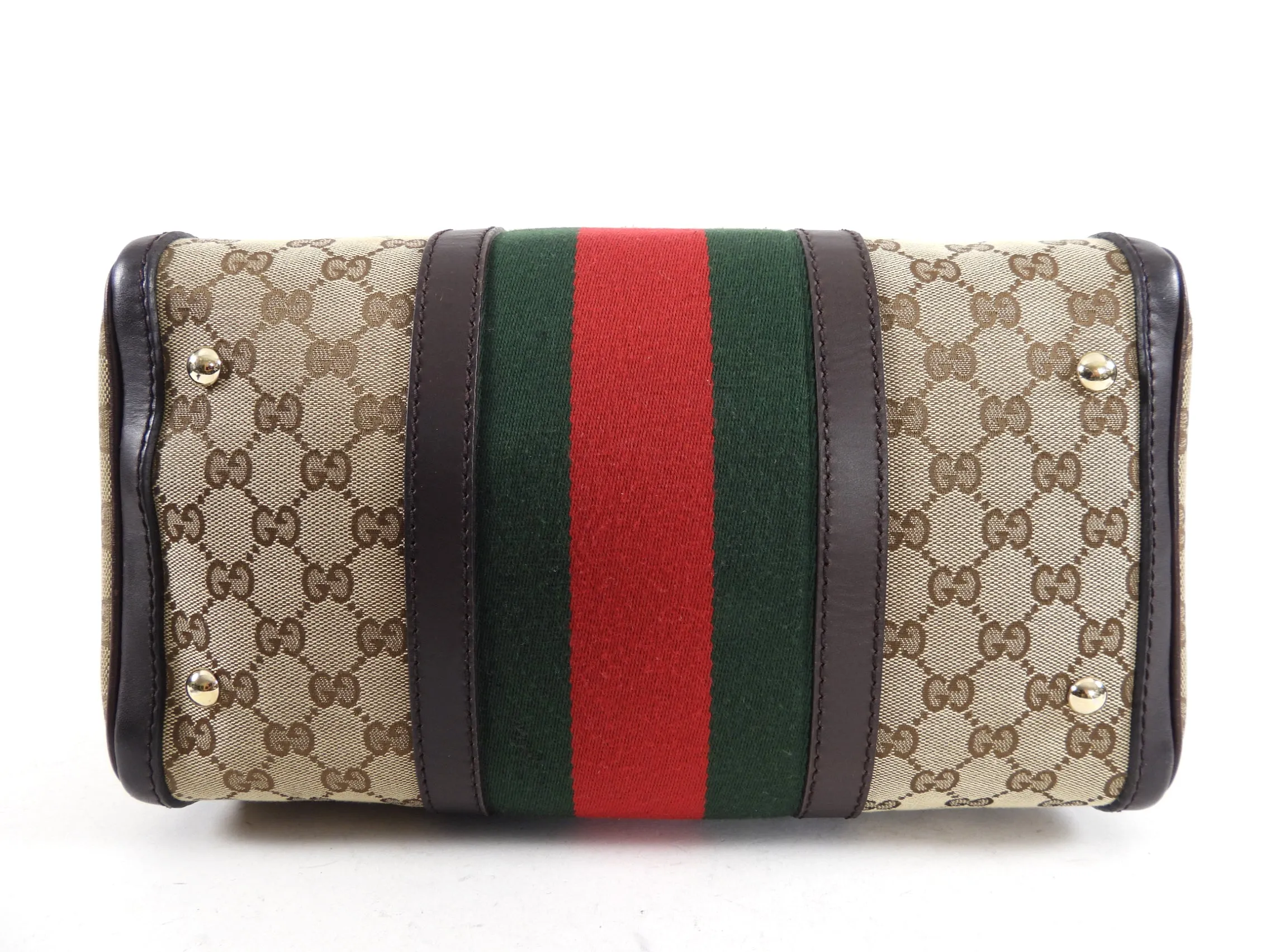 Gucci Brown Monogram Canvas Web Boston Bag