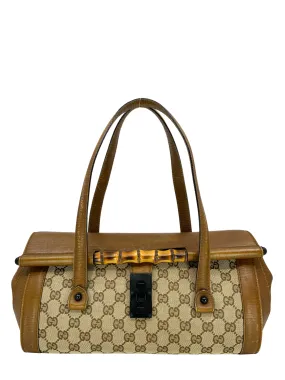 Gucci Monogram GG Canvas Leather Bamboo Bullet Bag