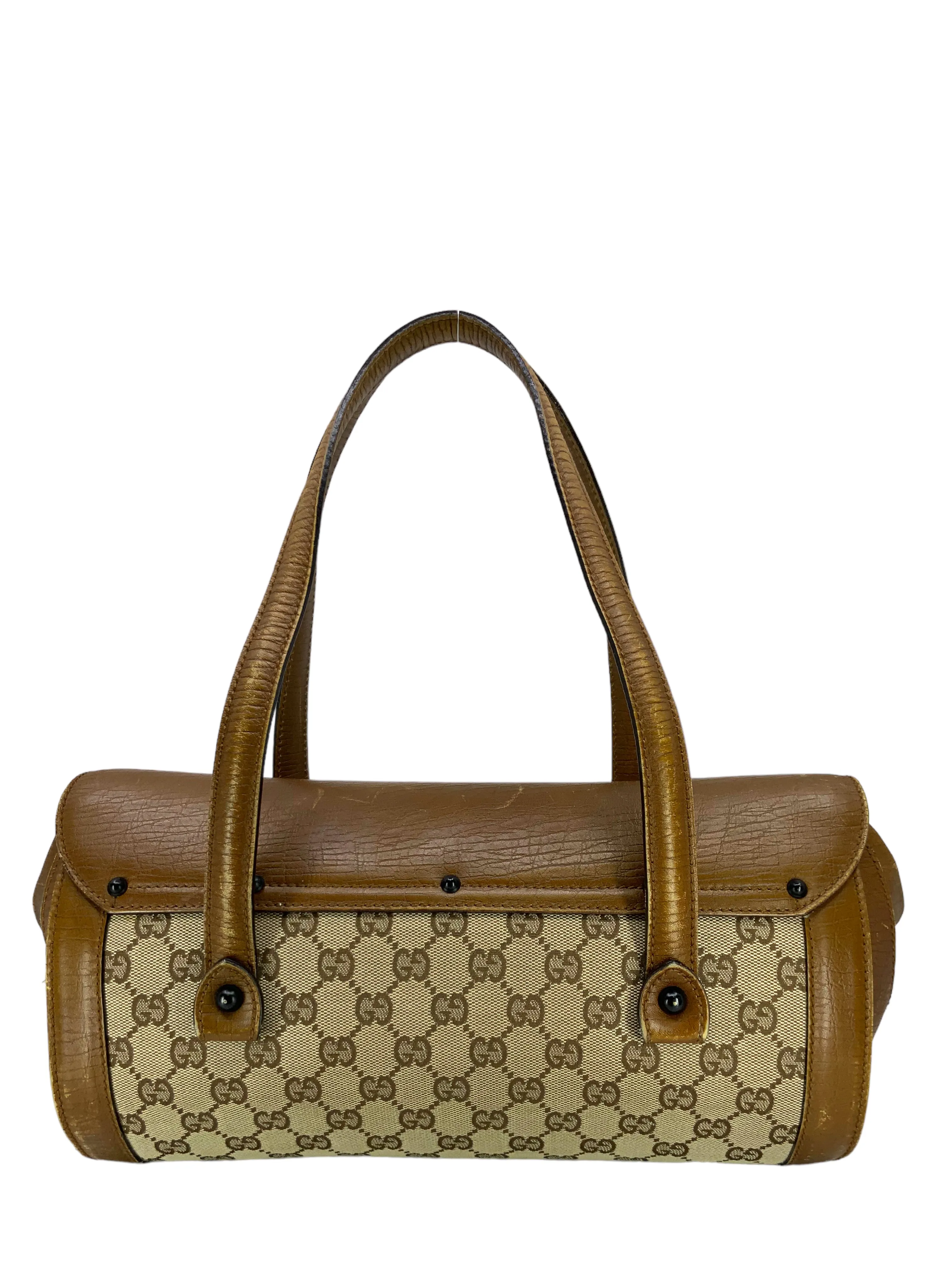 Gucci Monogram GG Canvas Leather Bamboo Bullet Bag