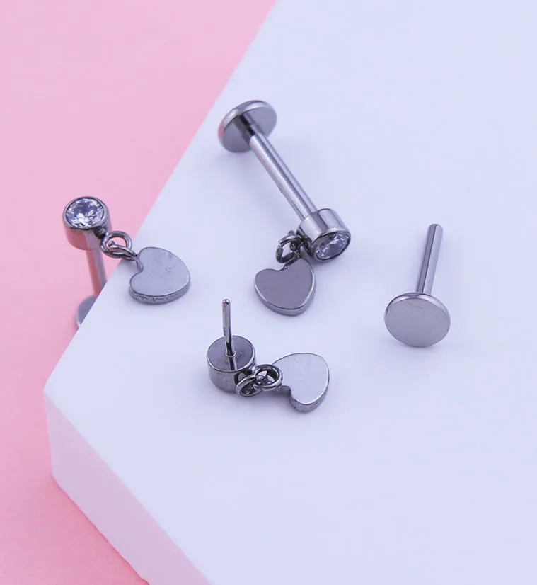 Heart Dangle Clear CZ Titanium Threadless Labret