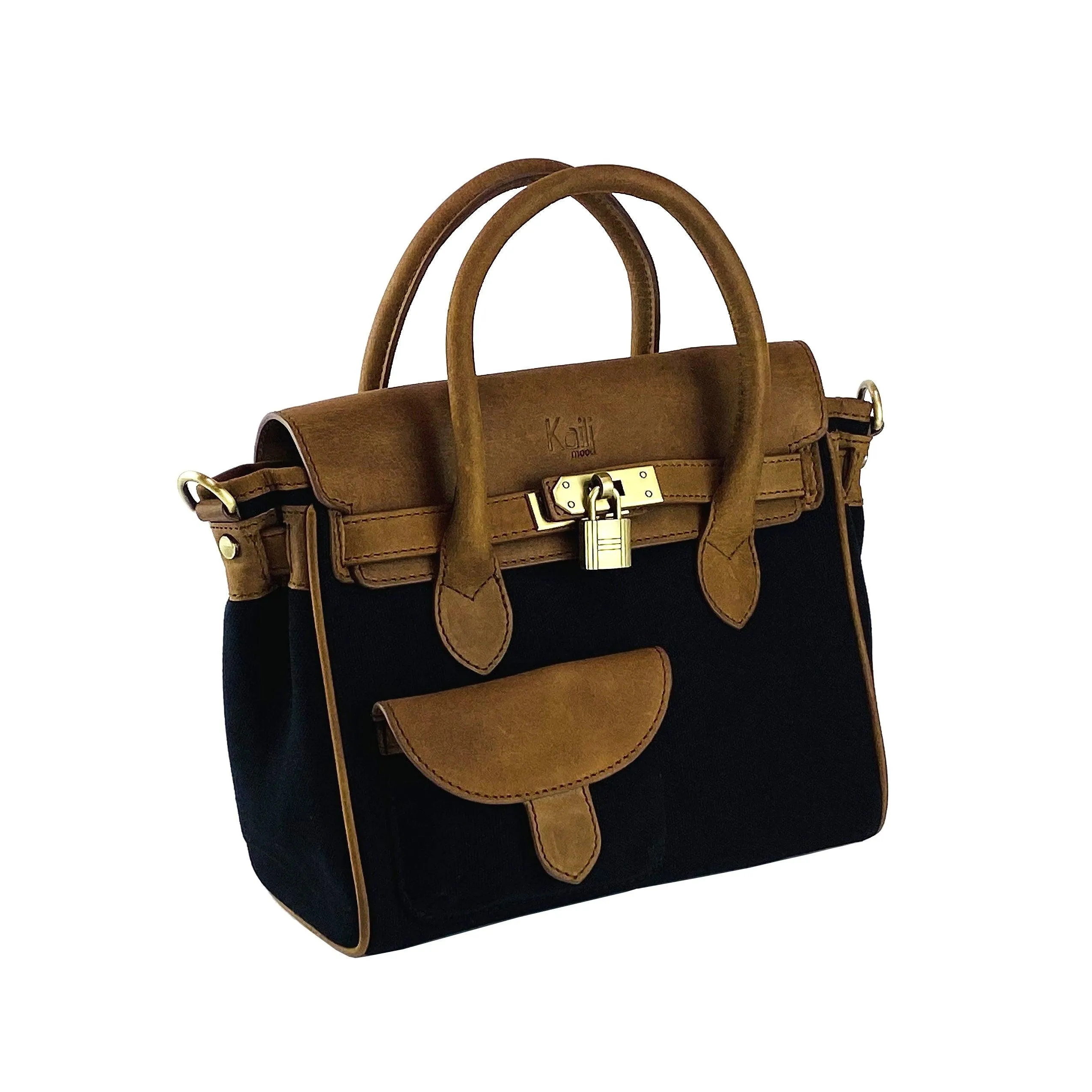 K0042ACB | Genuine Leather Canvas Mini Handbag