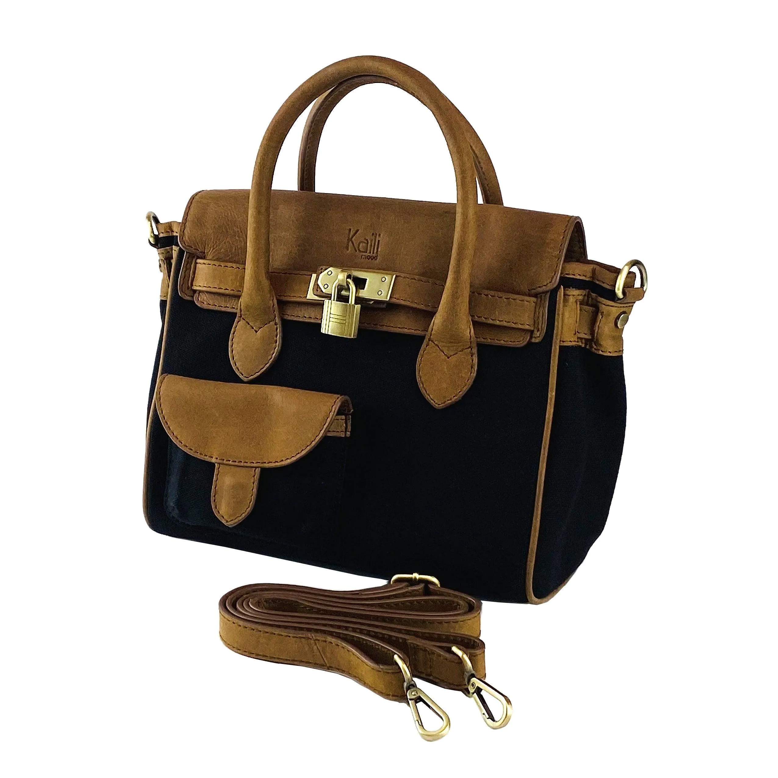 K0042ACB | Genuine Leather Canvas Mini Handbag