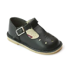 L'Amour Girls Vintage Inspired Black T-Strap Leather Mary Janes