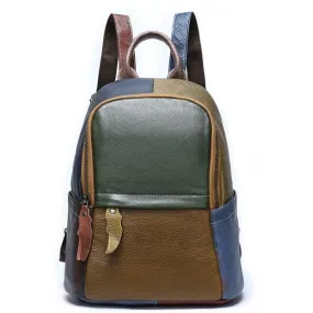 Large Colorful Green Yellow Blue and Red Pattern Genuine Leather Backpack